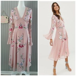 ASOS Blush Floral Embroidered Midi Dress